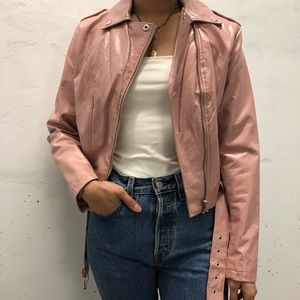 Pink Faux Patent Leather Moto Jacket